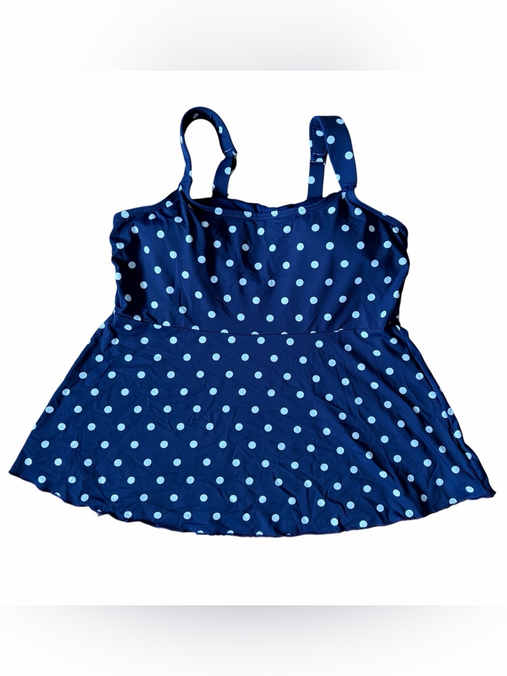 Lands' End navy blue polka dot swimsuit swimwear summer tankini top Sz M DD cup